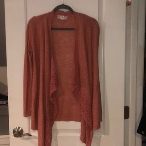 Pink cardigan with lace detail